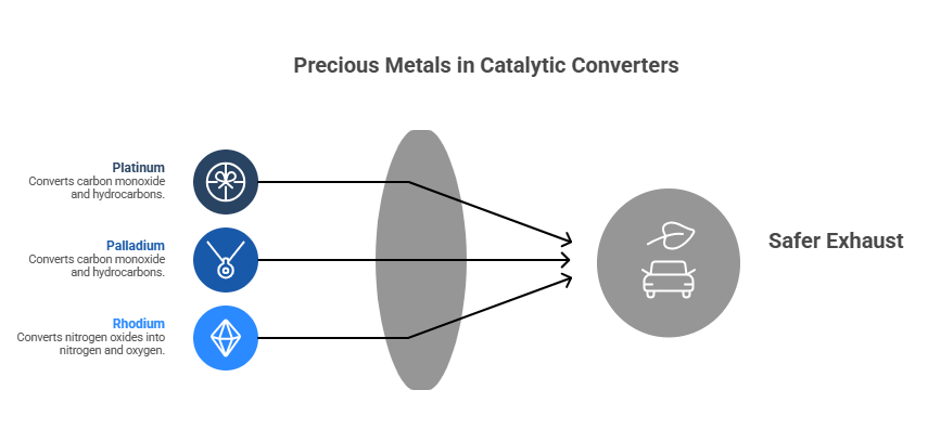 The precious metals inside catalytic converter